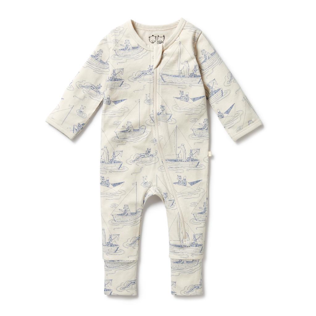 W&F Organic Cotton Zipsuit with Feet (Sail Away)