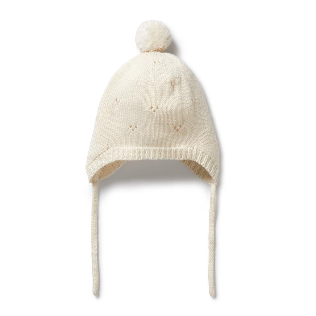 W&F Knitted Pointelle Bonnet (Ecru)