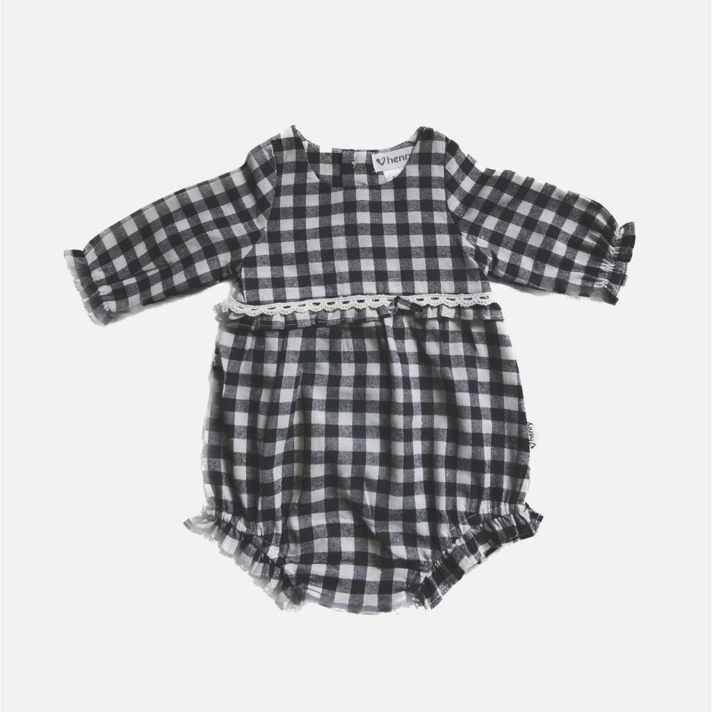 Love Henry Baby Girls L/S Nora Playsuit (Black Check)