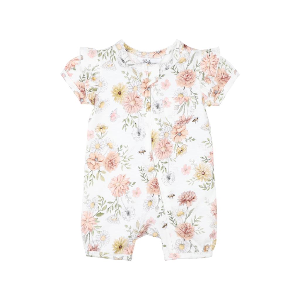 Bebe Lara Print SS Zip Romper