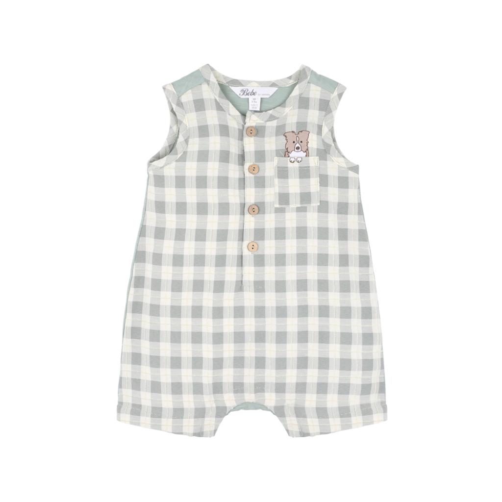 Bebe Chester Embroidered Check Romper