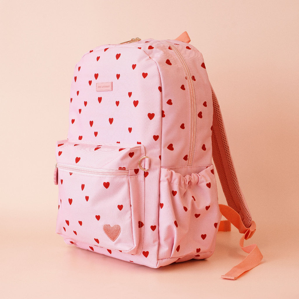 fox and fallow school backpack in hearts print