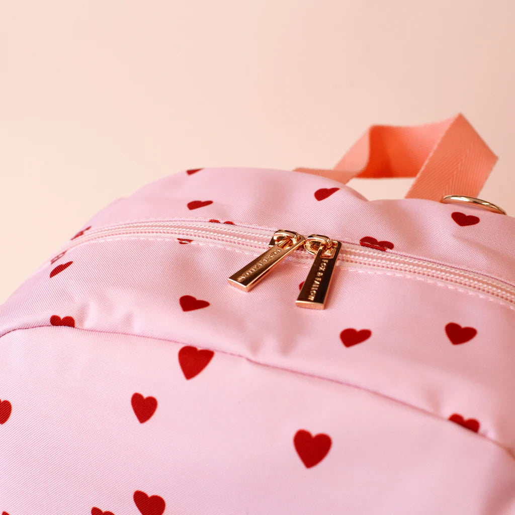 fox and fallow school backpack in hearts print