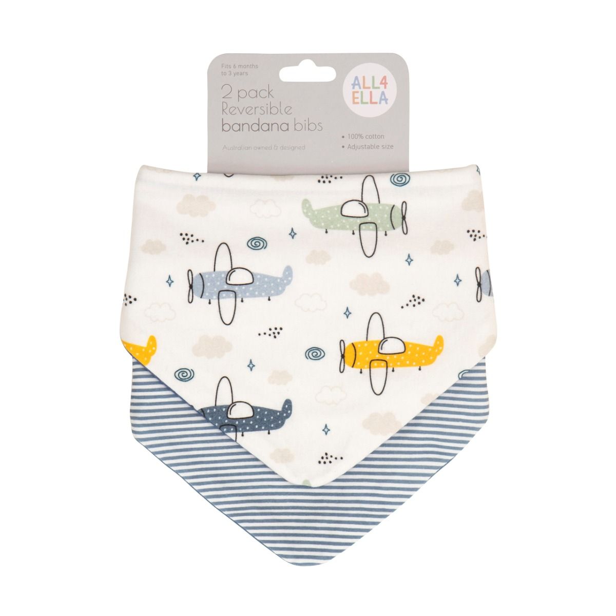 All 4 Ella Reversible Bandana Bibs 2pk (Planes)