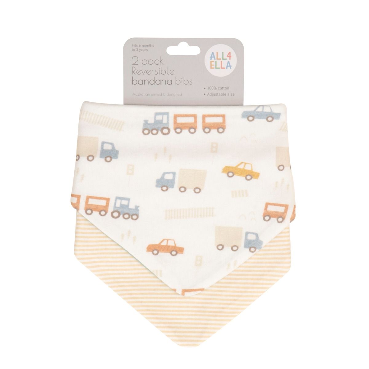All 4 Ella Reversible Bandana Bibs 2pk (Trucks)