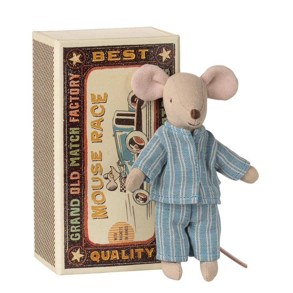 Maileg Big Brother Mouse in Matchbox (Blue Striped PJs)