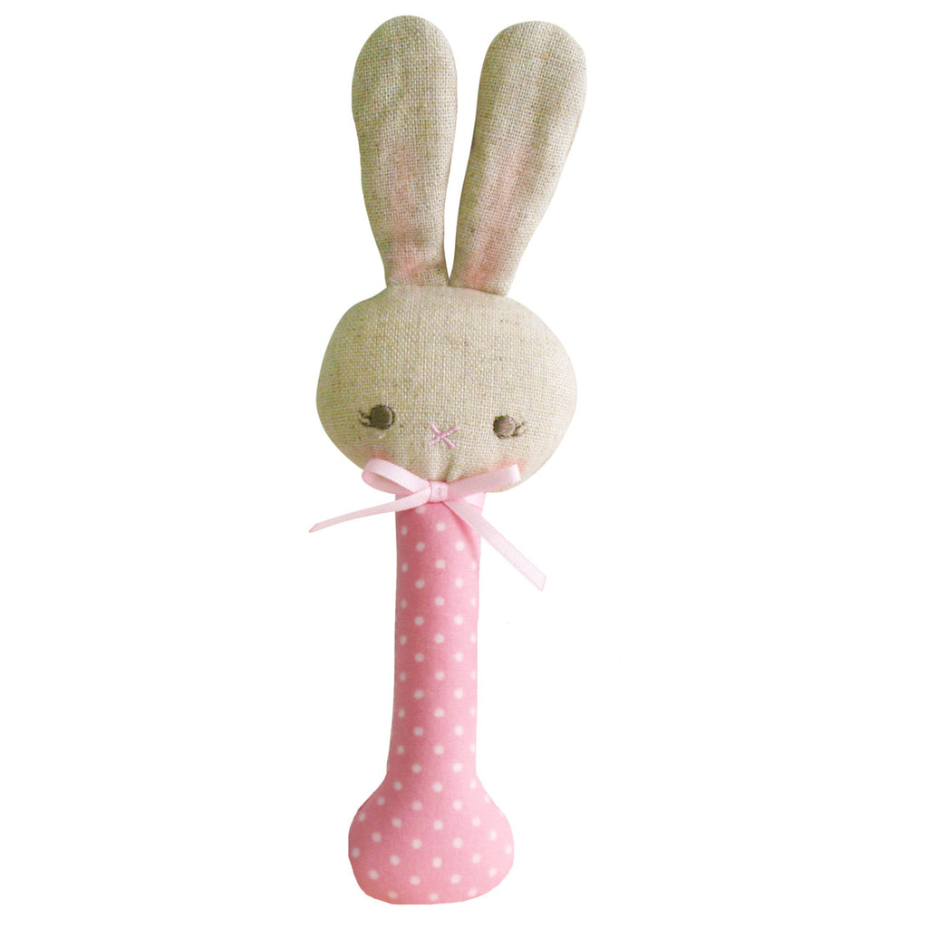Alimrose Bunny Stick Rattle (Pink / White Spot)