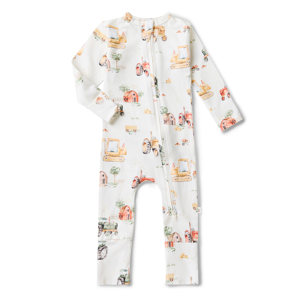 Snuggle Hunny Kids Organic Snugglesuit Convertible Romper (Diggers & Tractors)