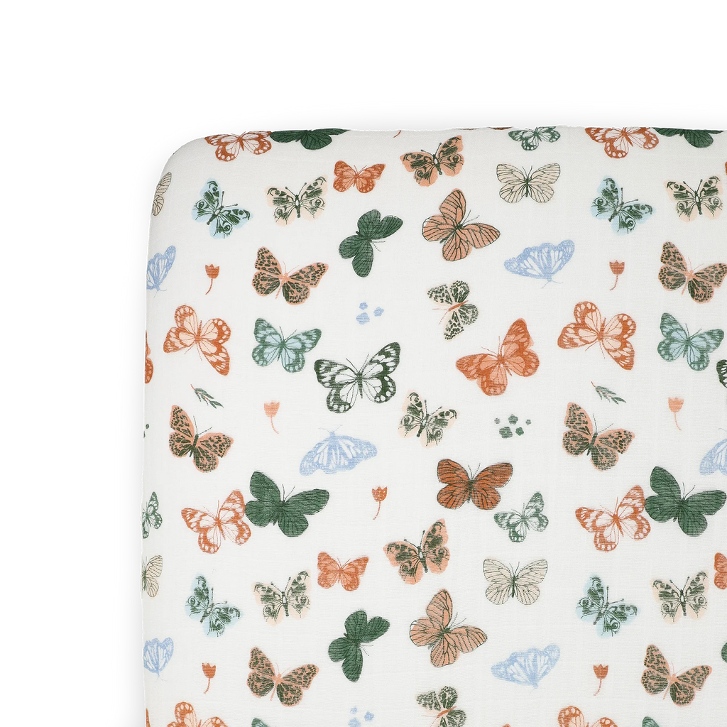 Little Unicorn Muslin Fitted Cot Sheet (Butterflies)