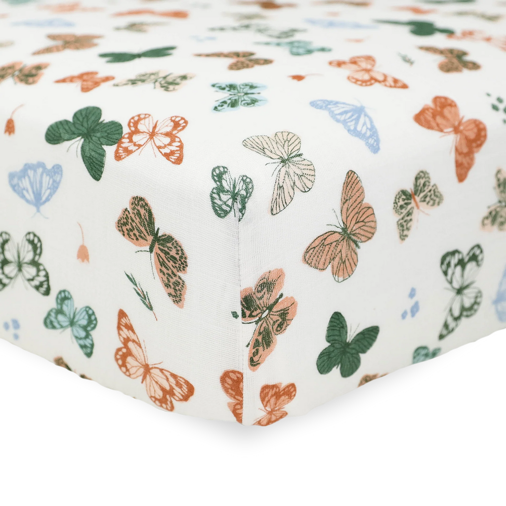 Little Unicorn Muslin Fitted Cot Sheet (Butterflies)