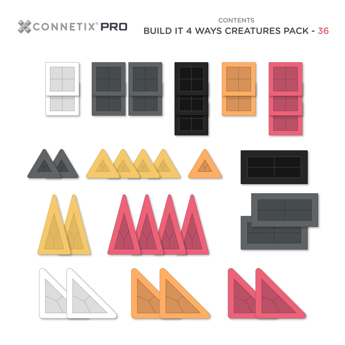 CONNETIX PRO Magnetic Tiles Build it 4 Ways Pack (Creatures 36pc)
