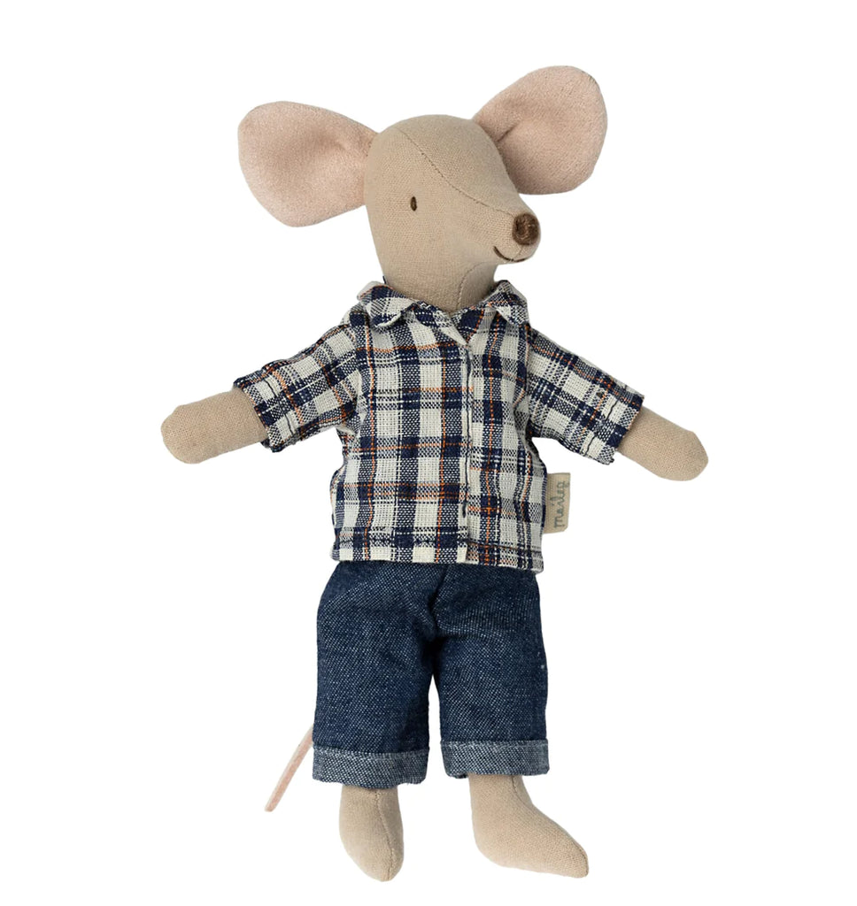 maileg dad mouse in blue check shirt