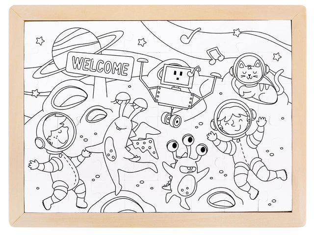 Hape Double Sided Colouring Puzzle 48pc (Space Friends)