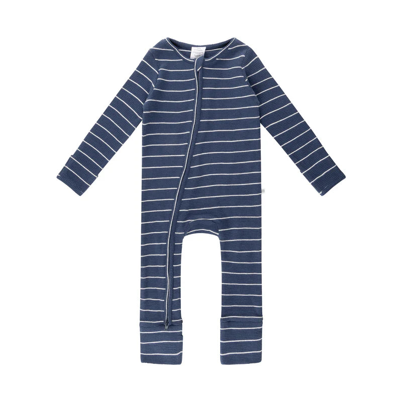 KYND Baby Fine Waffle Onesie (Navy Stripe)