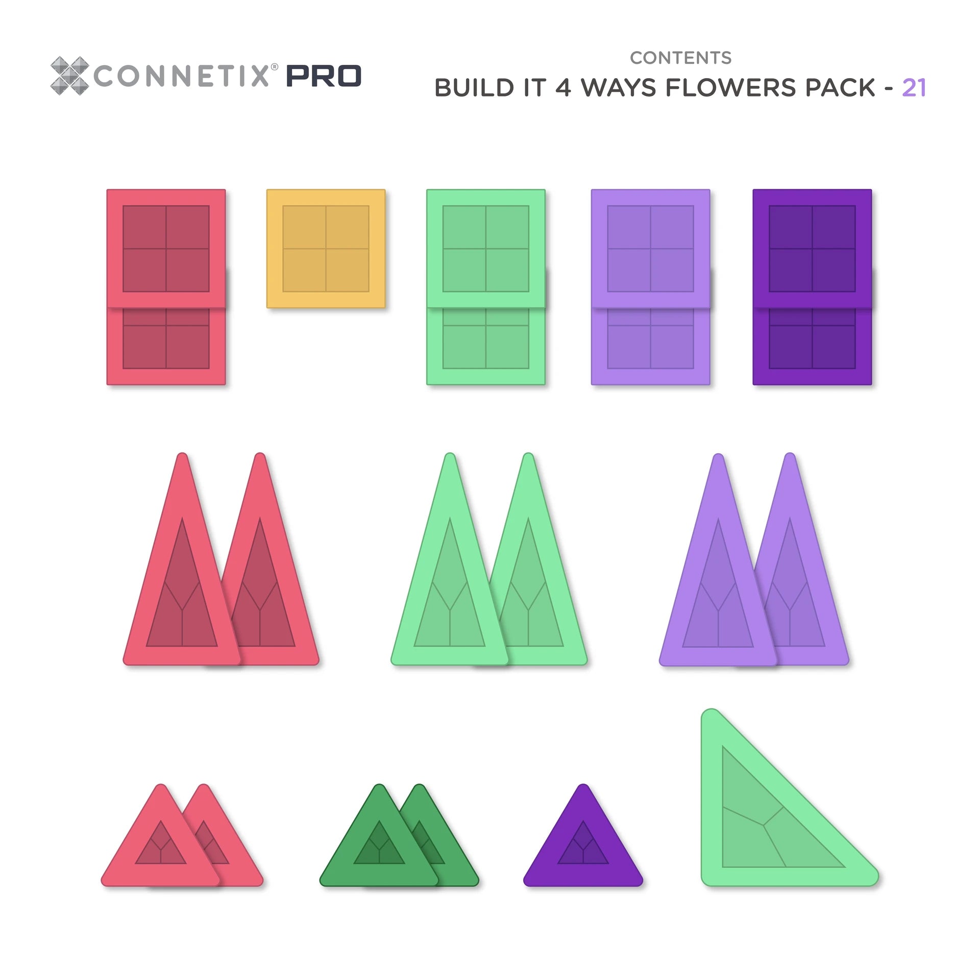 CONNETIX PRO Magnetic Tiles Build it 4 Ways Pack (Flowers Pack 21pc)