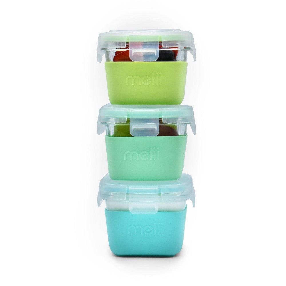 Melii Glass Containers with Sleeve 3pk (Mint Blue Lime)