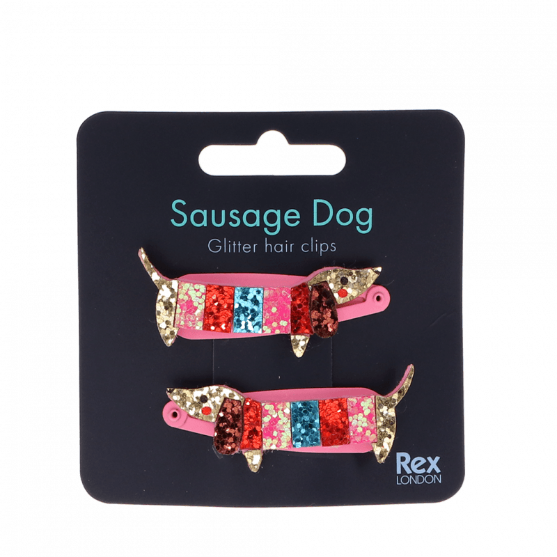 Rex London Glitter Hair Clips 2pk (Sausage Dog)