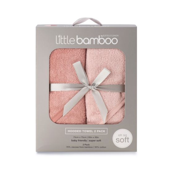 Little Linen Bamboo Hooded Towel 2pk (Dusty Rose)