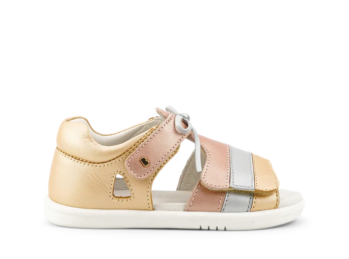 Bobux I Walk Mirror Sandal (Quickdry Pale Gold + Rose Gold Stripe)