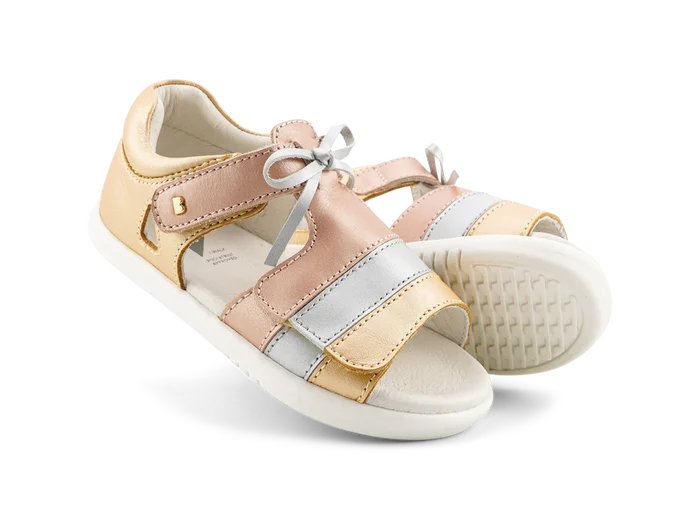 Bobux I Walk Mirror Sandal (Quickdry Pale Gold + Rose Gold Stripe)