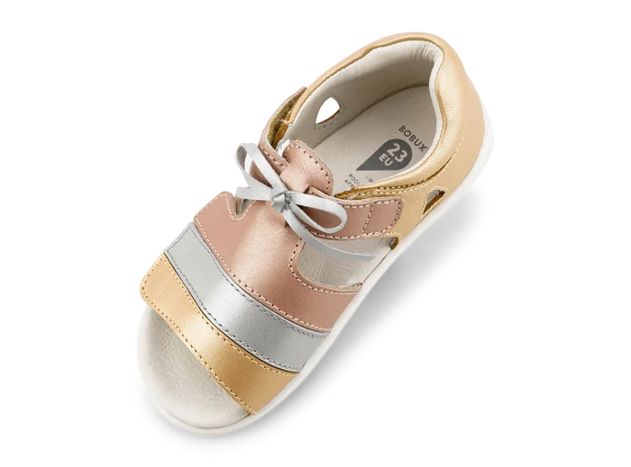 Bobux I Walk Mirror Sandal (Quickdry Pale Gold + Rose Gold Stripe)