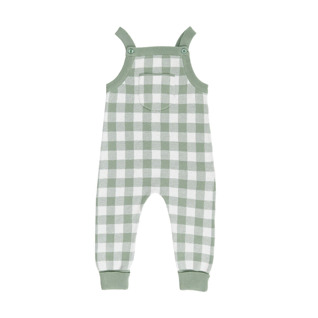 KYND Baby Jacquard Knit Overalls (Sage Gingham)