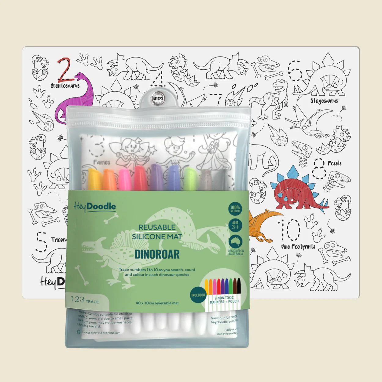 HeyDoodle Large Reusable Silicone Activity Mat (DinoRoar)