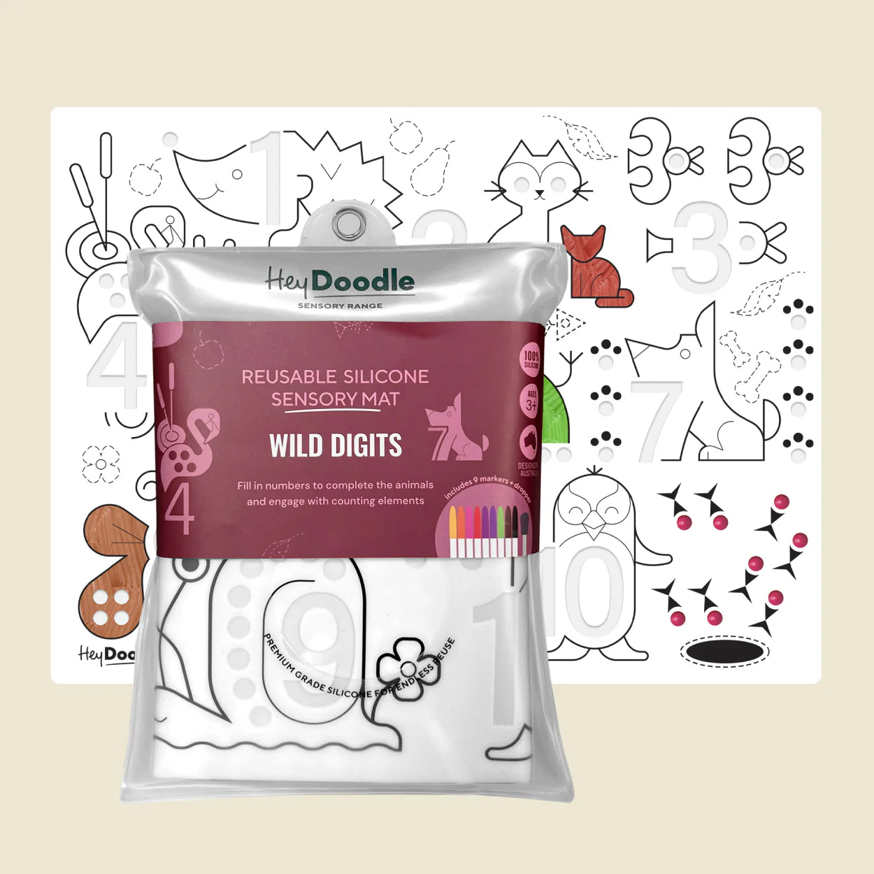 HeyDoodle Large Reusable Silicone Activity Mat (Wild Digits)