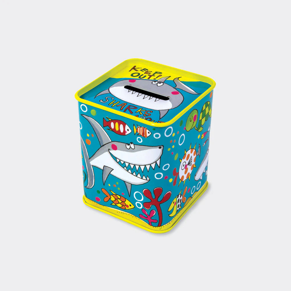 Rachel Ellen Money Tin Box (Keep Out Sharks)