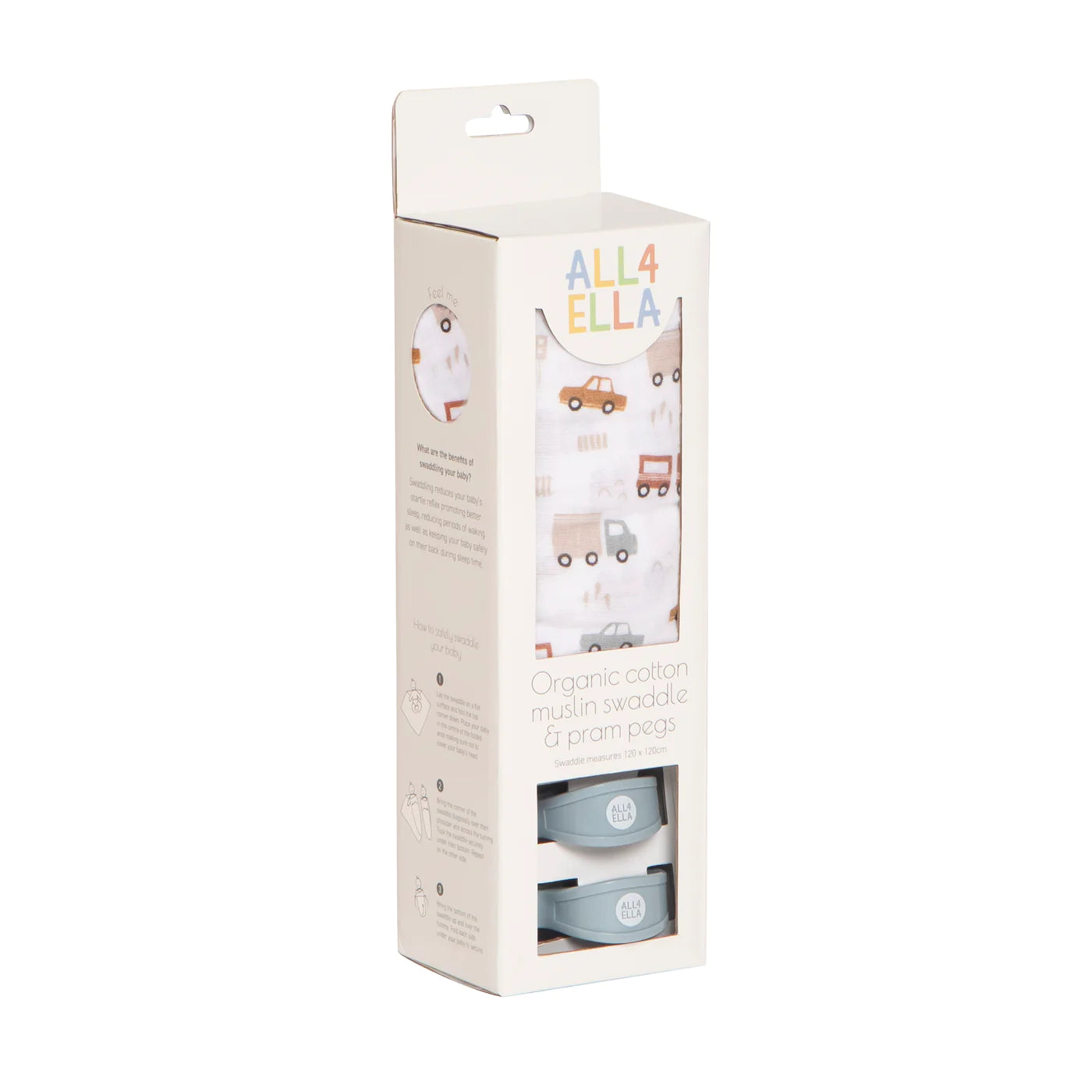 All 4 Ella Muslin Swaddle & Pram Pegs (Trucks)