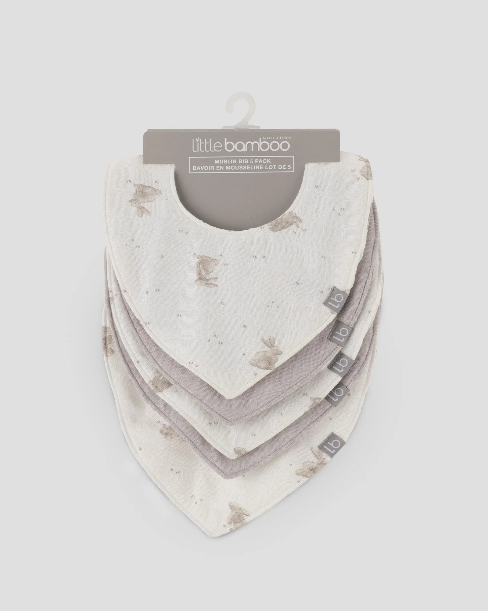 Little Linen Muslin Bib 5pk (Stone Grey)