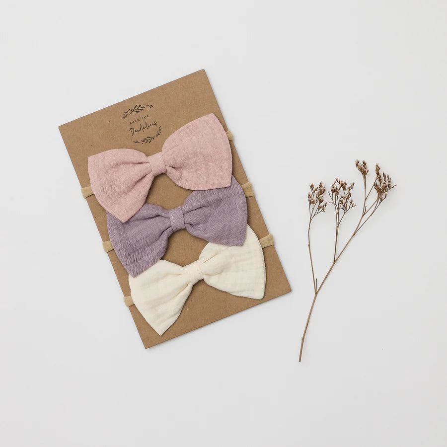 OTD Muslin Bow Headband Set (Blush, Milk, Lilac)