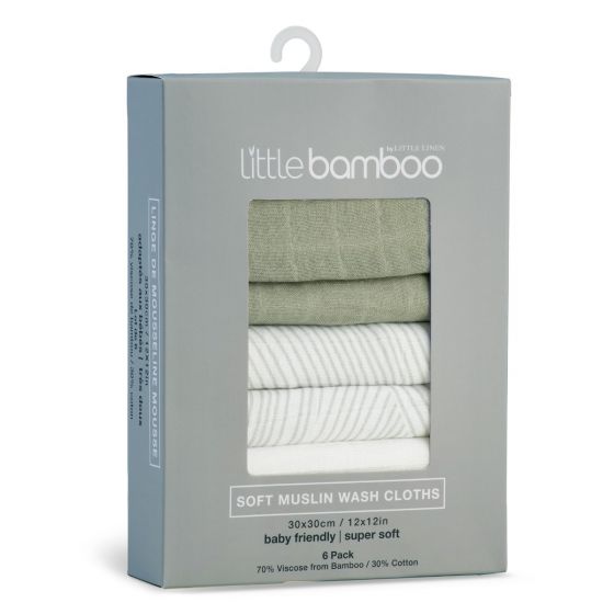 Little Linen Muslin Washcloths 6pk (Bayleaf)