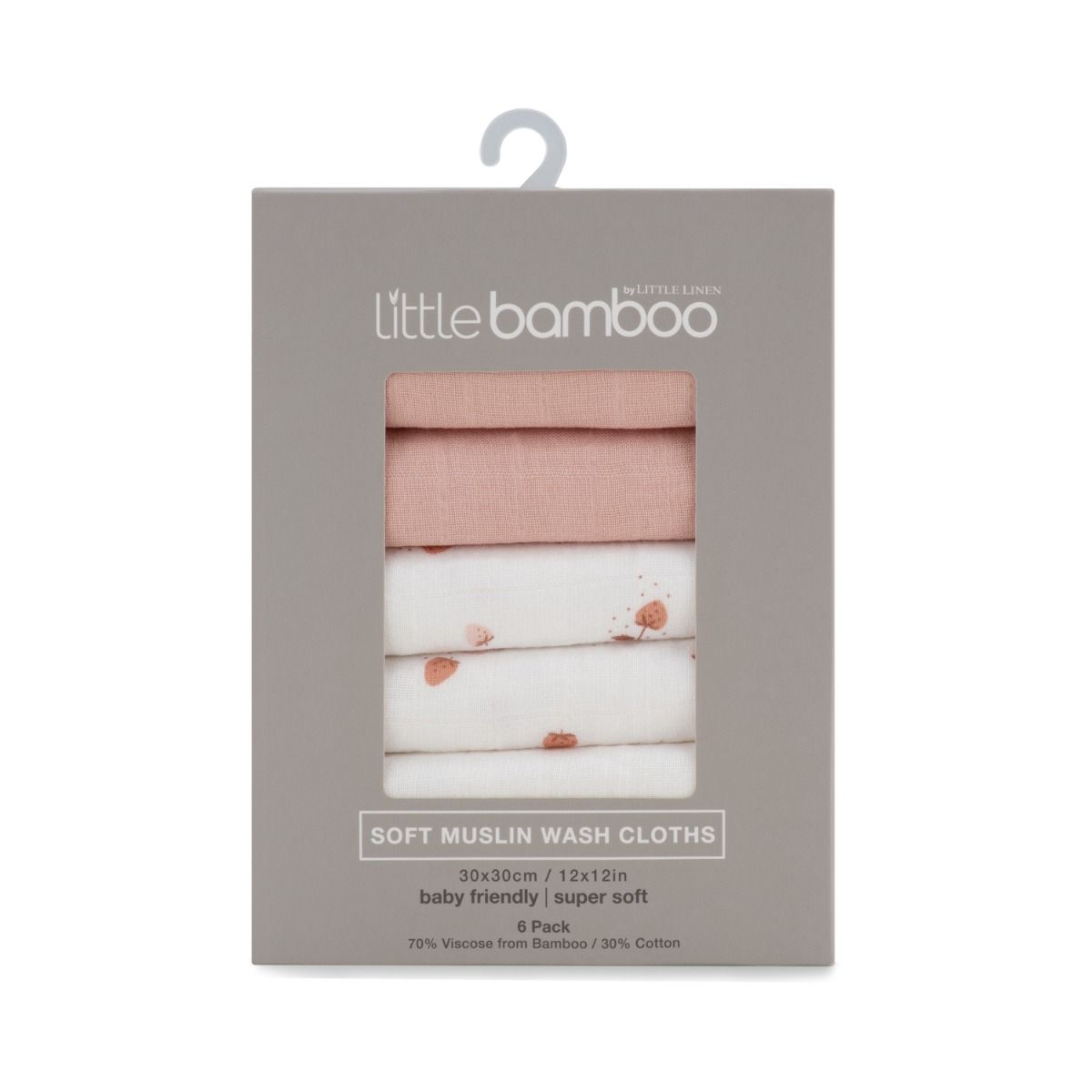 Little Linen Muslin Washcloths 6pk (Dusty Rose)