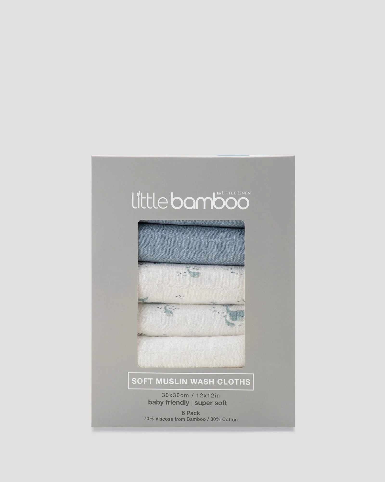 Little Linen Muslin Washcloths 6pk (Retro Blue)