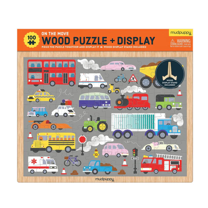 Mudpuppy 100 Piece Wood Puzzle + Display (On The Move)
