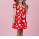 oobi astra dress in big heart print in red & pink