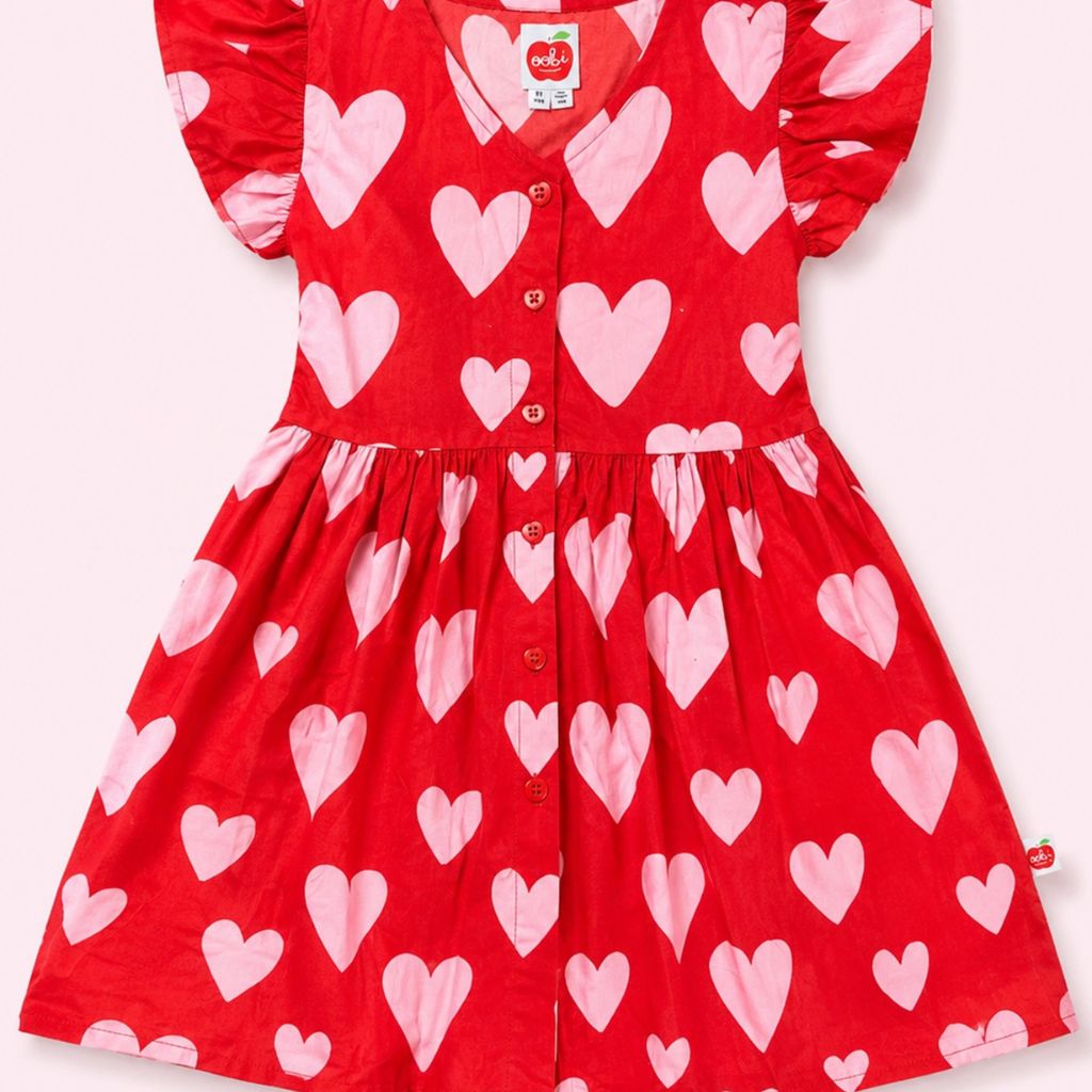 oobi astra dress in big heart print 