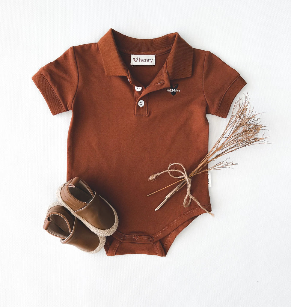 Love Henry Baby Boys Polo Romper (Bronze)