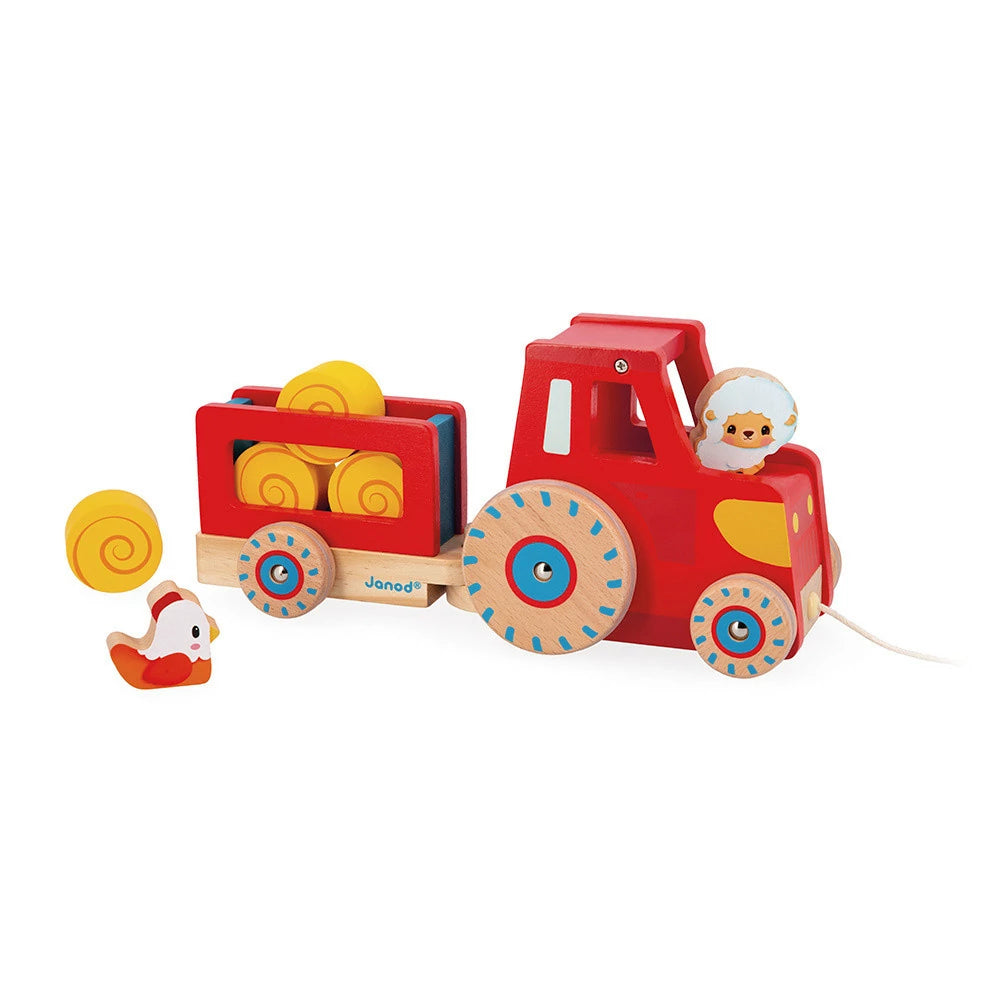 Janod Wooden Farm Tractor & Trailer Set