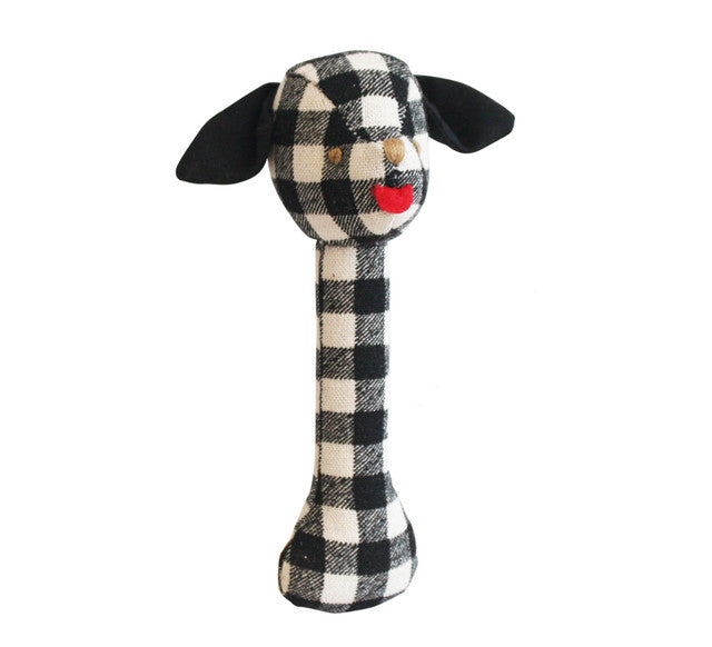 Alimrose Puppy Stick Rattle (Black Check Linen)