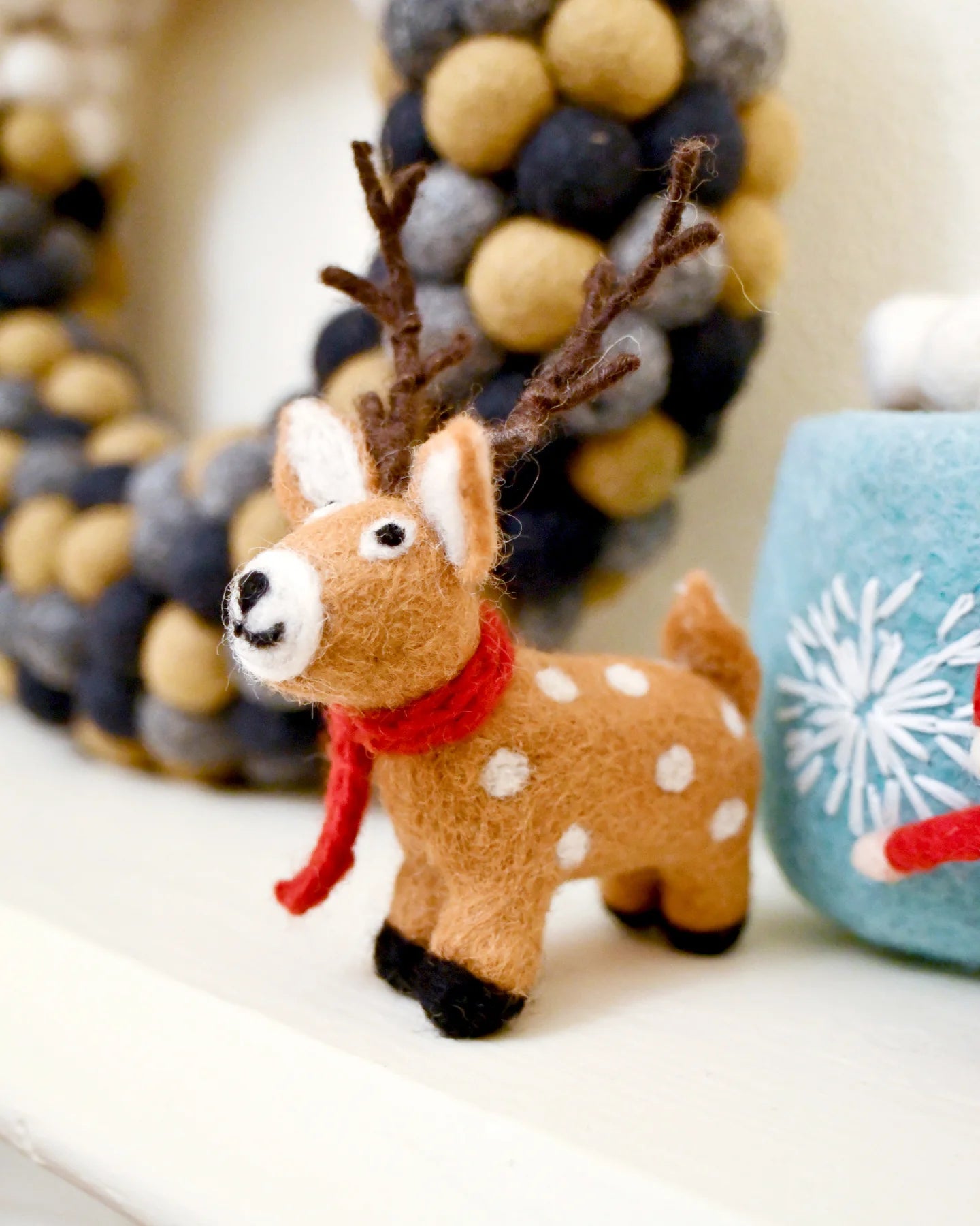 Tara Treasures Felt Reindeer With Red Scarf Toy
