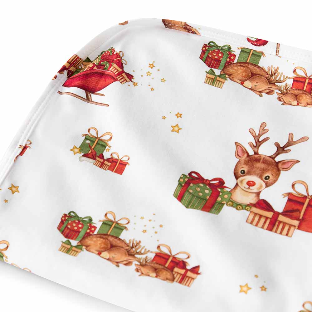 Snuggle Hunny Kids Baby Jersey Wrap, Beanie Set, & Milestone Card (Reindeer)