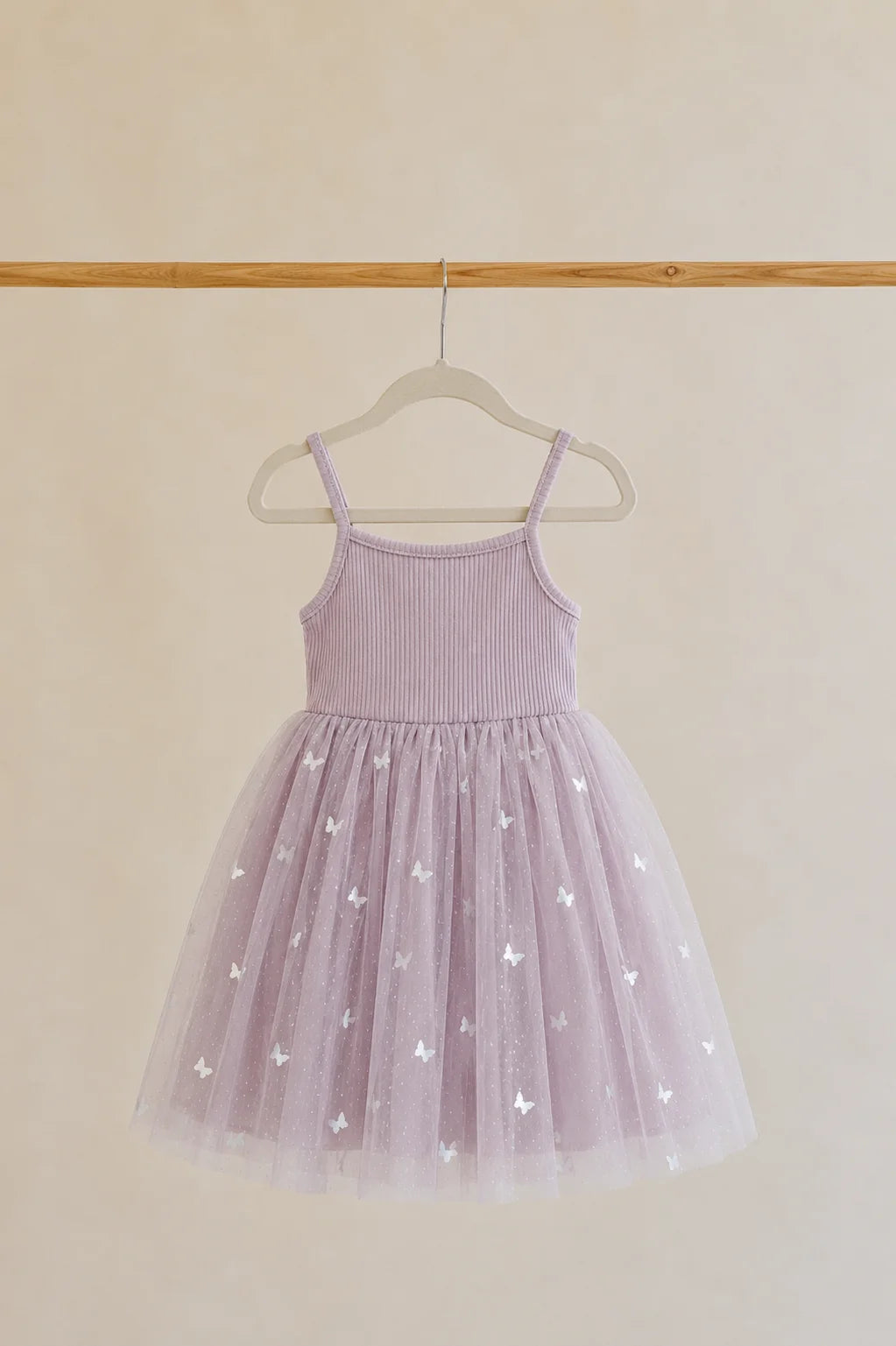 Confetti Kidz Ribbed Tulle Dress (Mauve Butterflies)