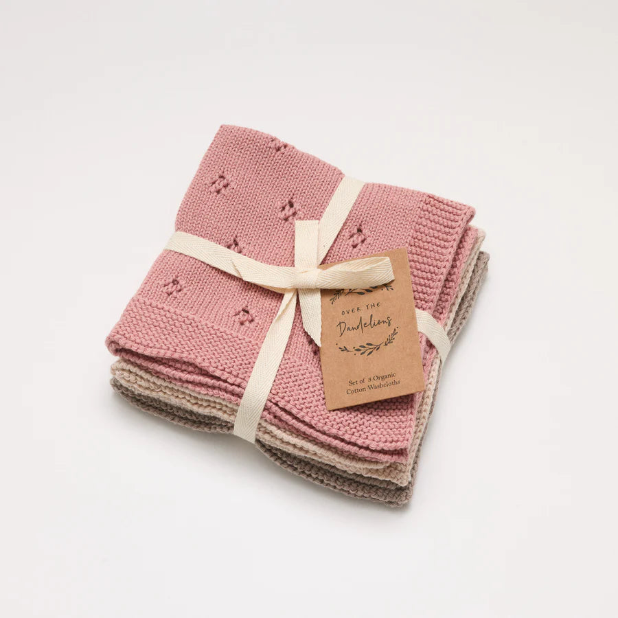 OTD Organic Cotton Washcloths Set of 3 (Rose Pink)