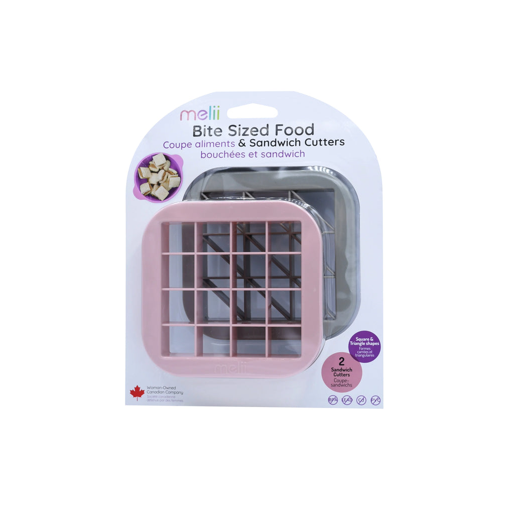 Melii Bite Sized Sandwich Cutter - Squares & Triangles (Pink/Grey)
