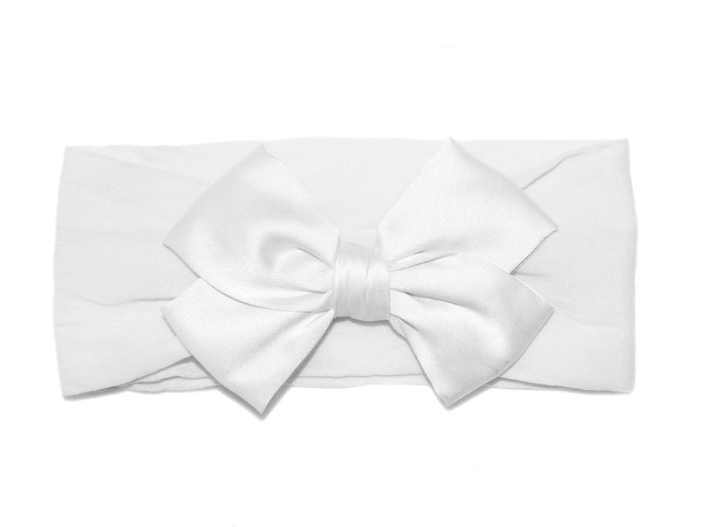 Goody Gumdrops Satin Bow Stocking Baby Headband (White)