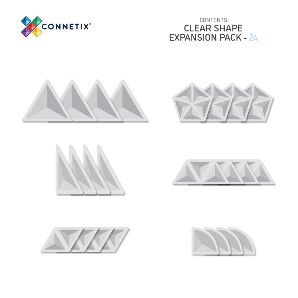 Connetix Tiles 24 Piece Shape Expansion Pack (Clear)
