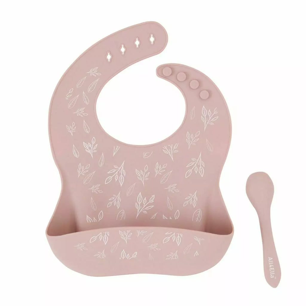 All 4 Ella Silicone Bib & Spoon (Dusty Pink)