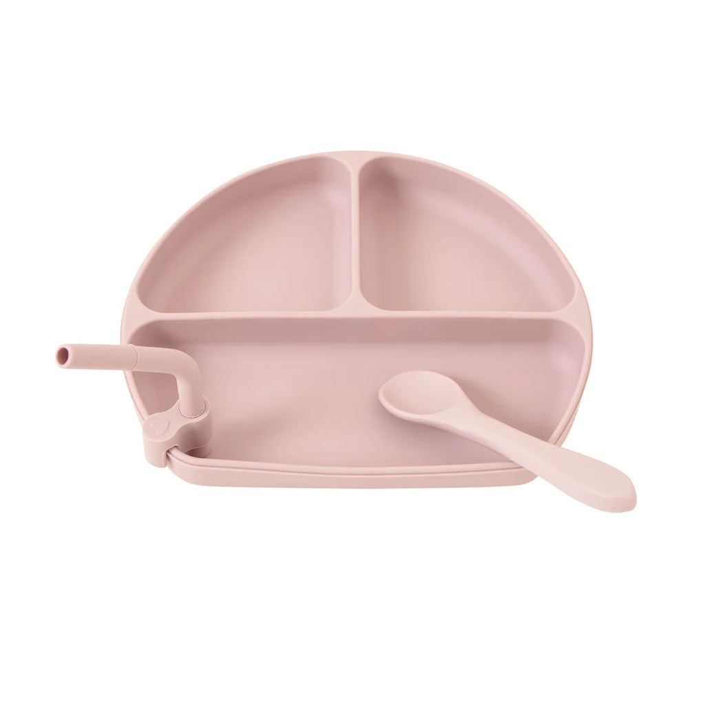 All 4 Ella Silicone Plate/Straw/Spoon Set (Dusty Pink)